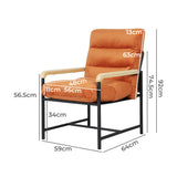 Levede Metal Framed Lounge Chair Velvet in Orange - Front View