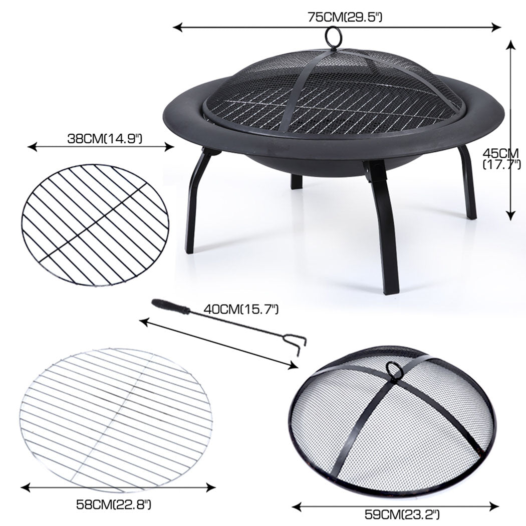 30" Portable Outdoor Fire Pit BBQ Grill Large-2018816837952868354