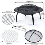 30" Portable Outdoor Fire Pit BBQ Grill Large-2018816837952868354
