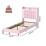 Levede Single Floating Bed Frame LED Headboard USB Pink - Front View