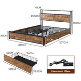 Levede Double Bed Frame RGB LED 4 Drawers USB - Front View