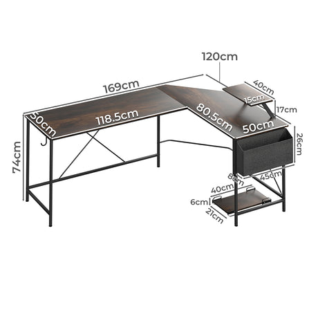 Levede Computer Desk Corner Desk Brown-2006732838480777218