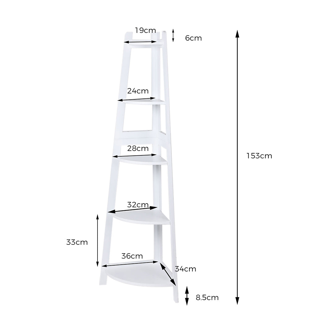 Levede 5 Tier Corner Shelf Wooden Storage White-2018816791236710402