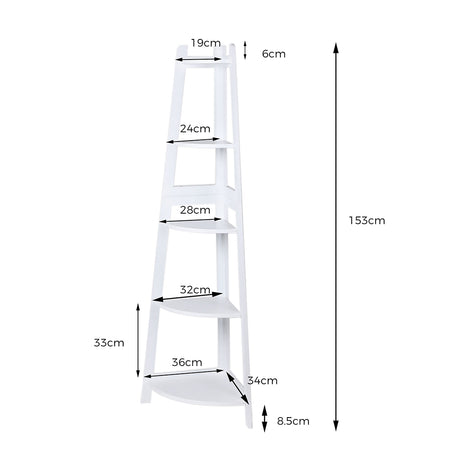 Levede 5 Tier Corner Shelf Wooden Storage White-2018816791236710402