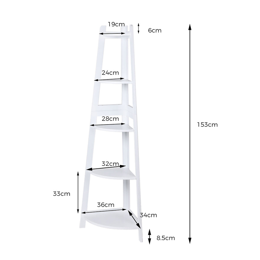 Levede 5 Tier Corner Shelf Wooden Storage White-2018816791236710402