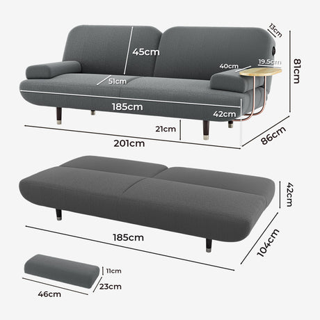 LEVEDE  CONVERTIBLE SOFABED WITH USB CHARGE AND SIDE TABLE-2006732844742873090