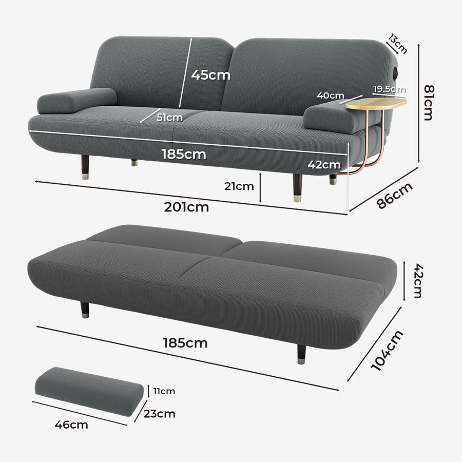 LEVEDE  CONVERTIBLE SOFABED WITH USB CHARGE AND SIDE TABLE-2006732844742873090