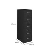 Levede 8 Drawer Office Cabinet Drawers Black - Front View