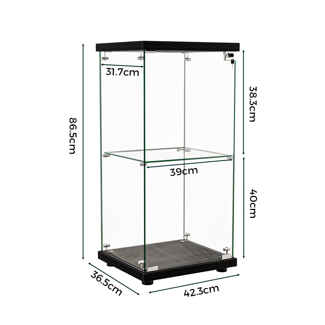 Stacked Display Cabinet Collection Storage Tempered Glass 2 Tier With Lock Black-1954802399617093634