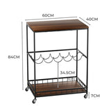 Levede Wooden Bar Cart Drinks Trolley 3 Tire - Front View