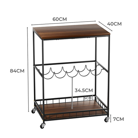 Levede Wooden Bar Cart Drinks Trolley 3 Tire-1954802348551442434