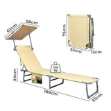 Levede Foldable Lounge Chairs with Canopy Khaki-2006732877097734146