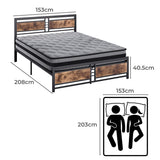 Metal Bed Frame Mattress Base Set Wood Queen - Front View