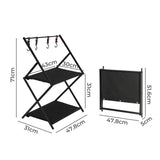 Levede Foldable Camping Storage Shelves 2 Layer with Hooks Black - Front View