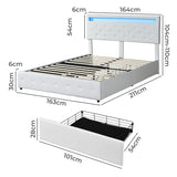 Levede Queen Bed Frame RGB LED PU 4 Drawer USB - Front View