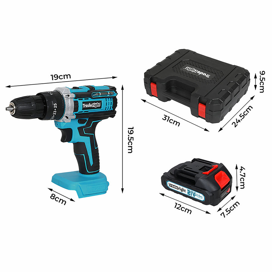 Traderight 21V Cordless Drill Driver Set 2×2.0Ah Battery-2006733385518682114