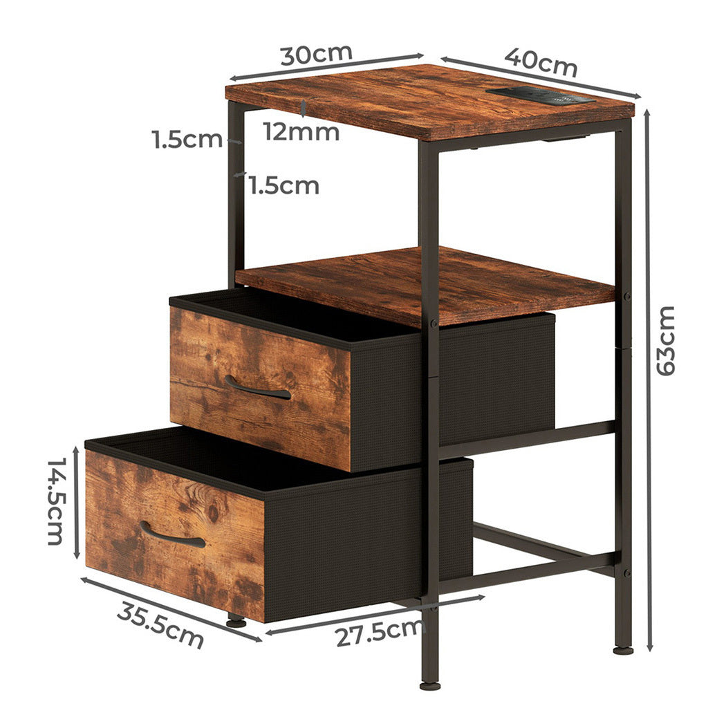 Levede LED Bedside Table with 2 Drawers Power Outlets-2018816812560551938
