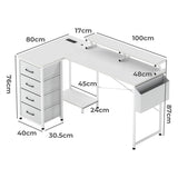 Levede L Shaped Gaming Desk with Storage Drawers White - Front View