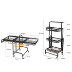Levede 3 Tier Kitchen Trolley Cart Swivel Black Colour-2018816800040554498