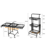 Levede 3 Tier Kitchen Trolley Cart Swivel Black Colour - Front View