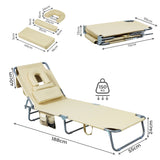 Levede Foldable Beach Lounge Chairs with Face Hole Khaki - Front View