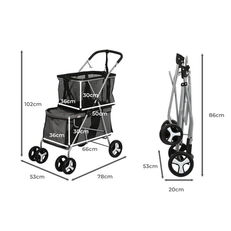 PaWz Pet Stroller 2-Tier Dog Cat Carrier Foldable-1954802608174665730