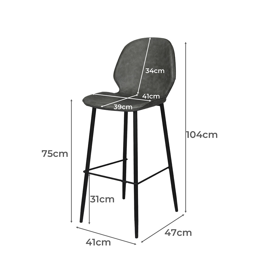 Levede 2x Bar Stool Barstools Counter Grey-2006733275812466690