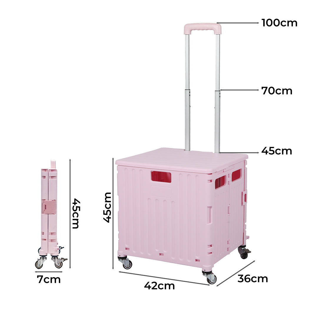 Folding Shopping Trolley Cart Portable Pink-2006733034535129090