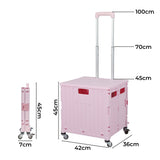 Folding Shopping Trolley Cart Portable Pink - Front View
