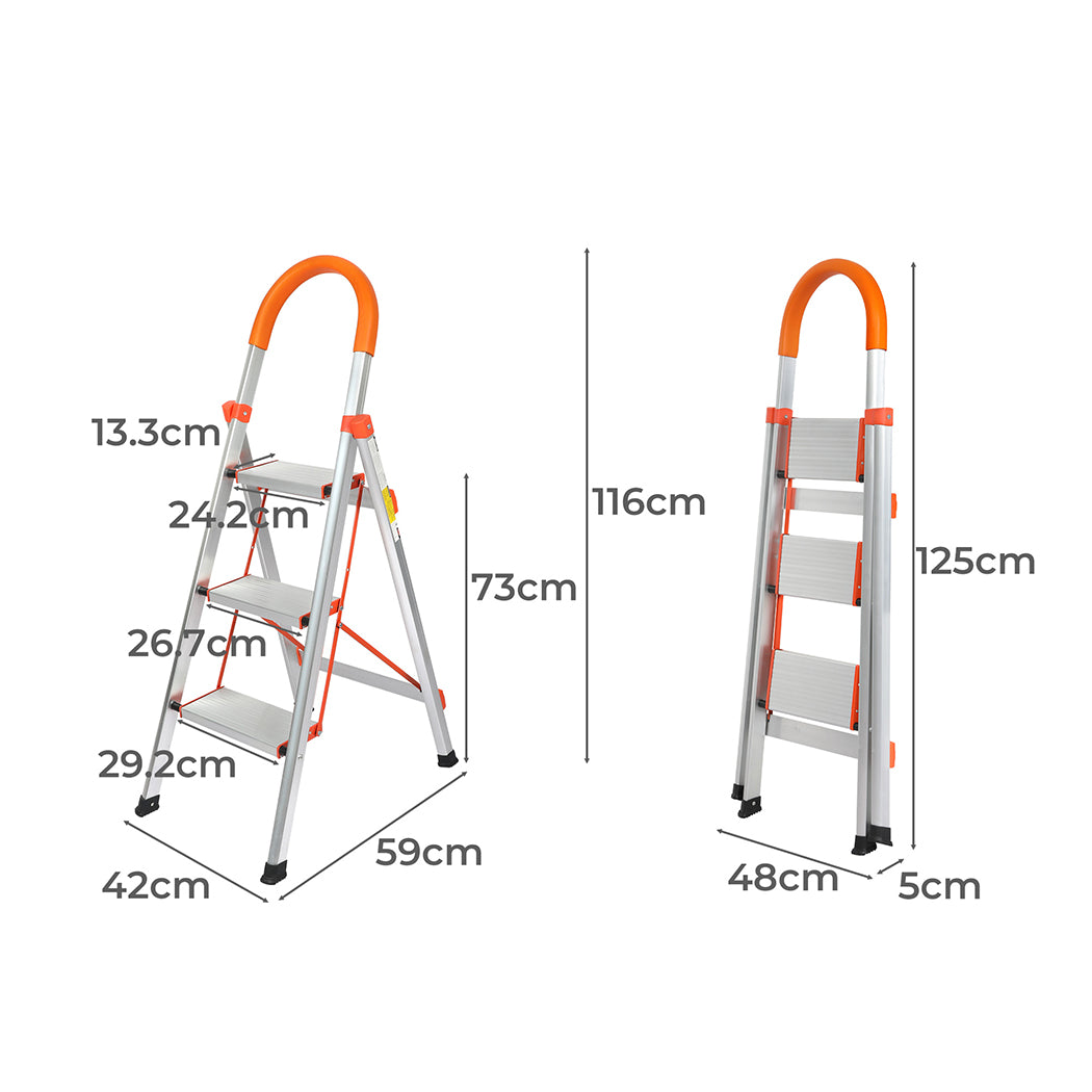 Traderight 3 Step Ladder Folding Aluminium-2018816750803619842