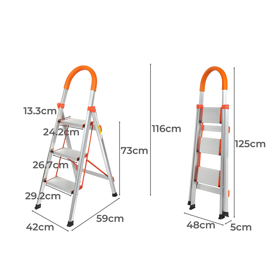 Traderight 3 Step Ladder Folding Aluminium-2018816750803619842