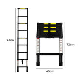 Traderight Multipurpose Aluminium Ladder Telescopic 2.6M Black 2.6 Meter - Front View