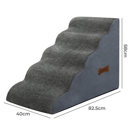 Pawz 5 Steps Pet Stairs Dog Ramp High Density Foam Grey-2006732707526217730