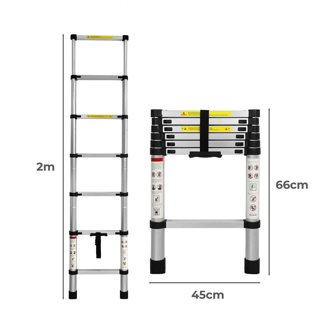 Traderight Multipurpose Ladder Telescopic 2M Silver 2 Meter-2006733178932432898