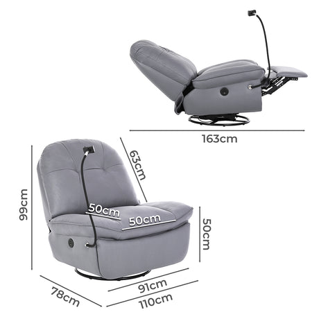 Levede Electric Chair Recliner Swivel Grey-1954802891491512322