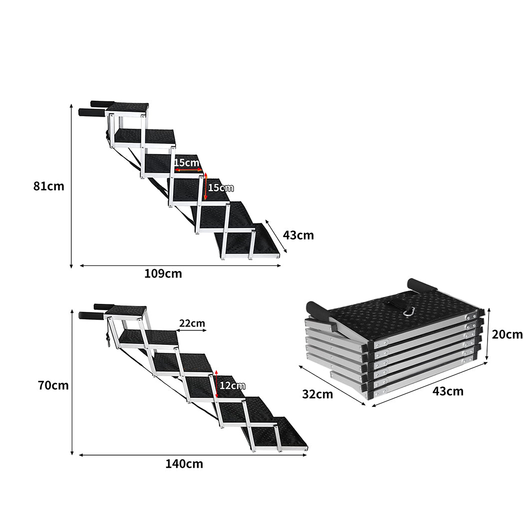 PaWz 6 Steps Dog Ramp Adjustable Height Black-1954802550565900290