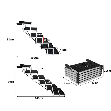 PaWz 6 Steps Dog Ramp Adjustable Height Black-2018816812736712706