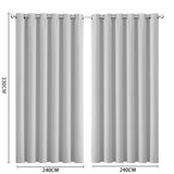 2x Blockout Curtains Panels 3 Layers Grey - Front View