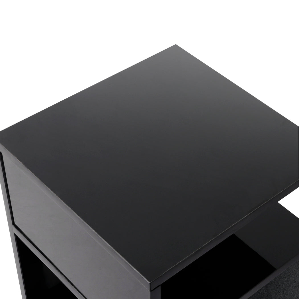 Levede 1xBedside Tables Drawers Side Black-2006733101623021571