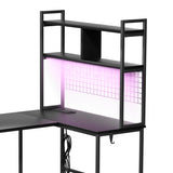 Levede L Shaped Gaming Desk with LED Lights Black - Side View