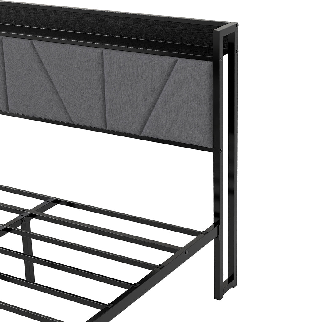 Levede Double Bed Frame Steel Base with Headboard Grey-2006732772936388611