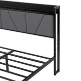 Levede Double Bed Frame Steel Base with Headboard Grey - Side View