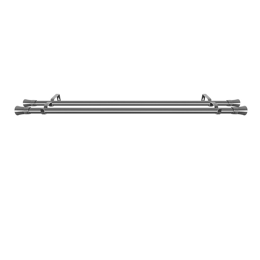 Marlow Silver Double Curtain Rod Steel Pole Pommel Set Extendable Adjustable-2018816758948958211