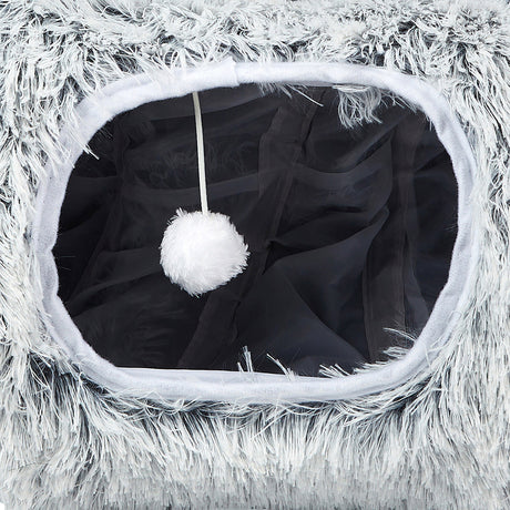 Pawz Cat Tunnel Foldable Fluffy Plush Play Tube Grey-2006732904436207619
