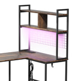 Levede L Shaped Gaming Desk with LED Lights Brown-2006732839361581059