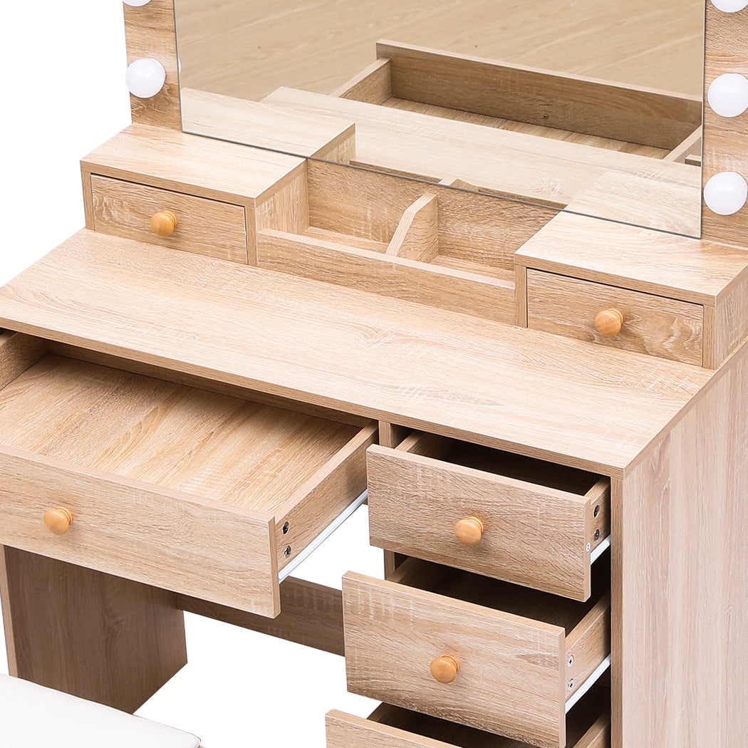 Levede Dressing Table Stool Set Oak-2018816863806558211