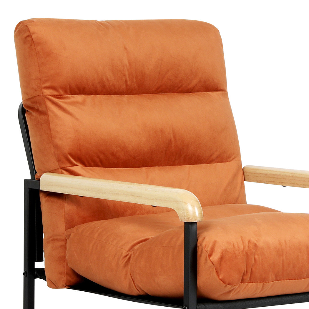 Levede Metal Framed Lounge Chair Velvet in Orange-2018816865723355139