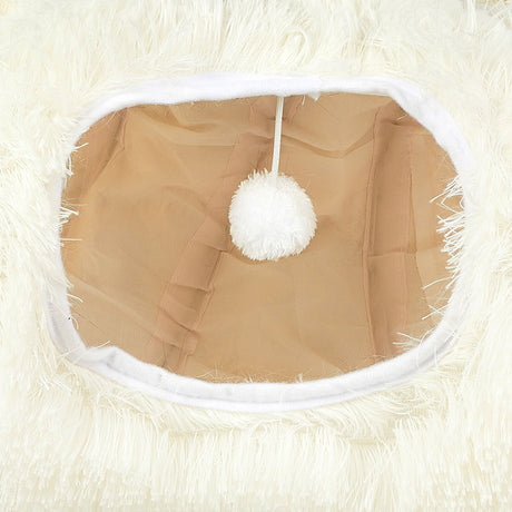 Pawz Cat Tunnel Foldable Fluffy Plush Play Tube Beige-2006732904268435459