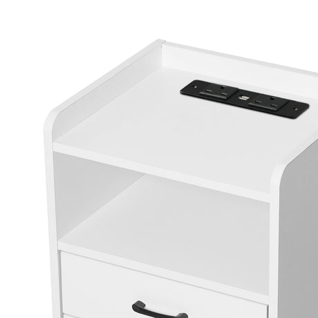 Levede Bedside Table USB Charger Outlet LED White-2018816759531966467