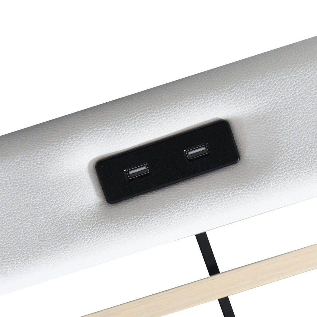 Levede Single Bed Frame Leather Headboard RGB 2 Drawers-2006732796336410627